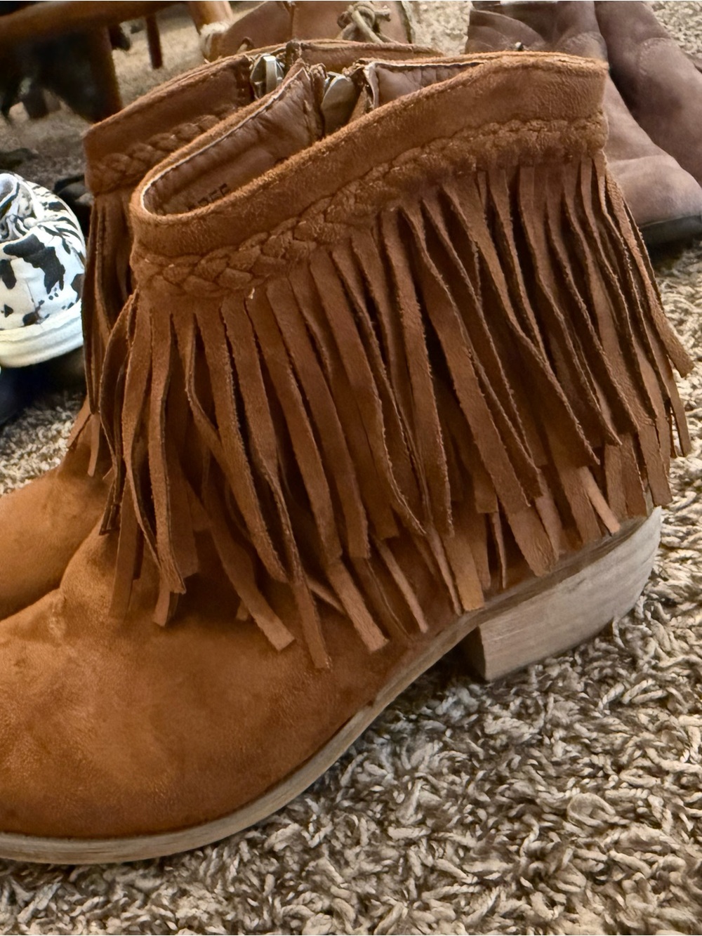 Fringe Ankle Boots - Brown Suede Women's Boot